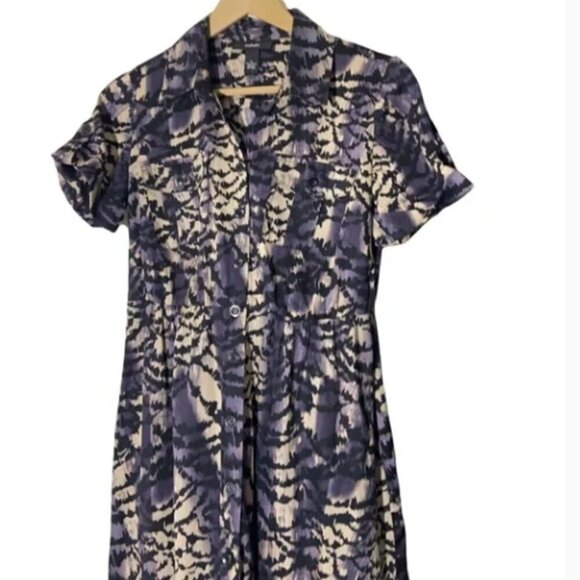 Alfani Button Down Purple  Abstract Animal Print Business Casual Shirt Dress - Picture 7 of 7